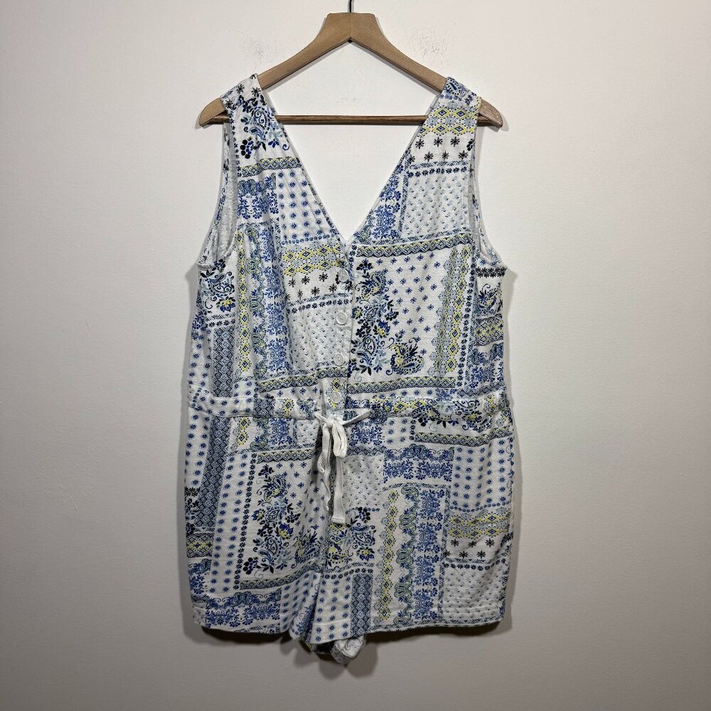 LOFT Women’s Terry Cloth Paisley Patchwork Short Jumpsuit sz XL Resort wear